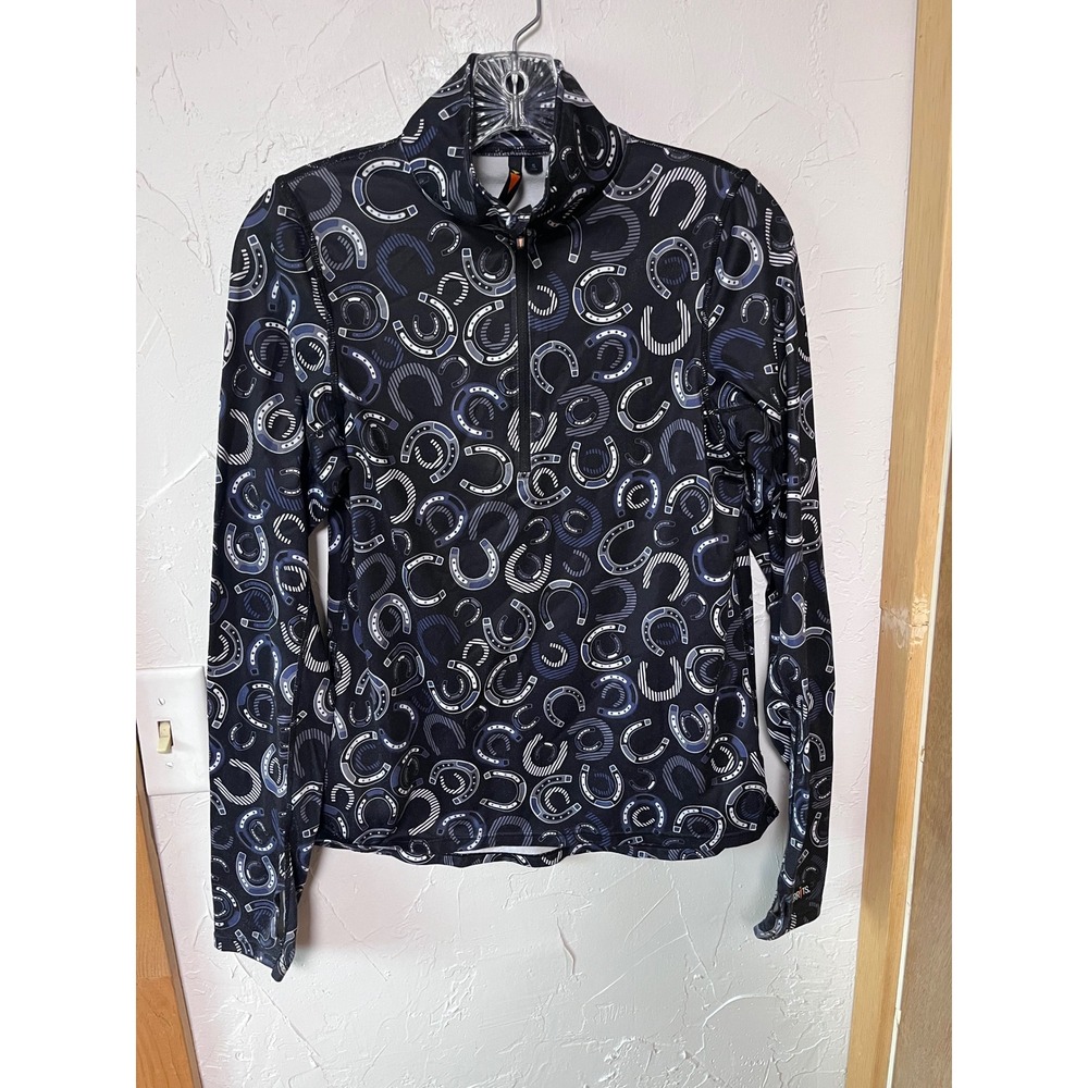 Kerrits Womens Small Horseshoe Print Quarter Zip Long Sleeve Equestrian Top